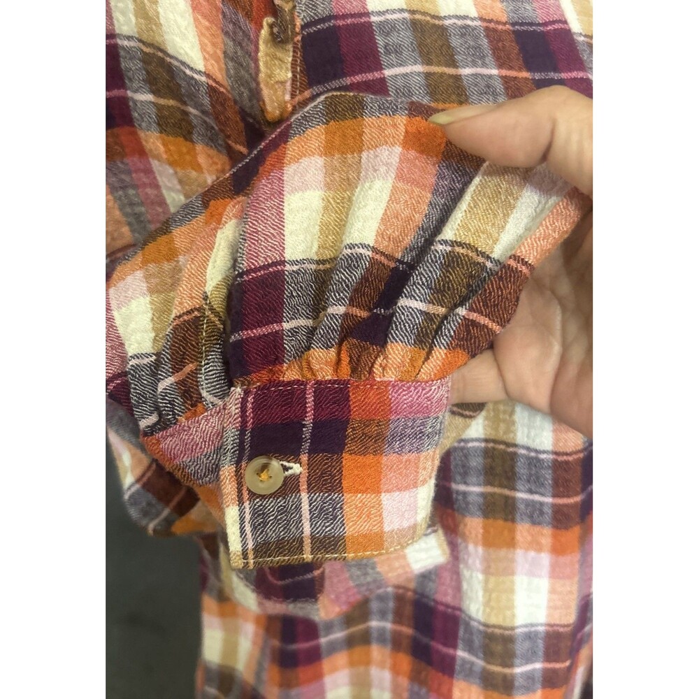 Anthropologie Pilcro Sz S Breezy Button Down Blouse Ruffle Plaid Boho Cottage - Picture 7 of 12
